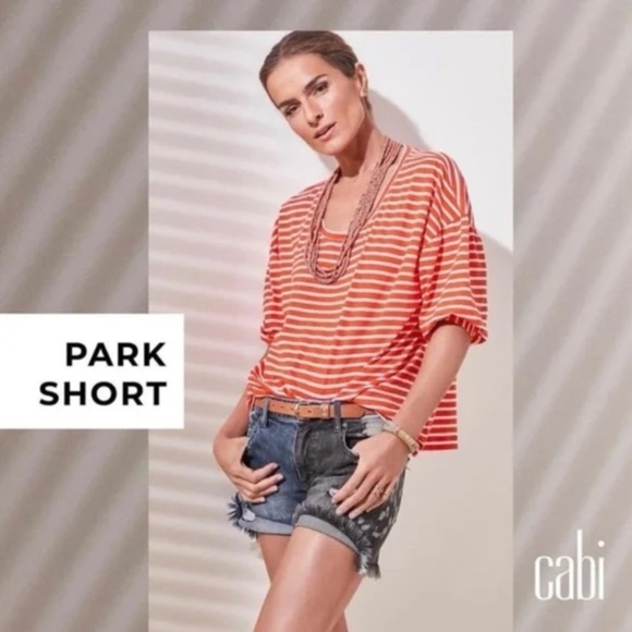 CAbi Park Colorblock Denim Shorts Distressed Frayed Hems Stretch Size 2 - Picture 14 of 15